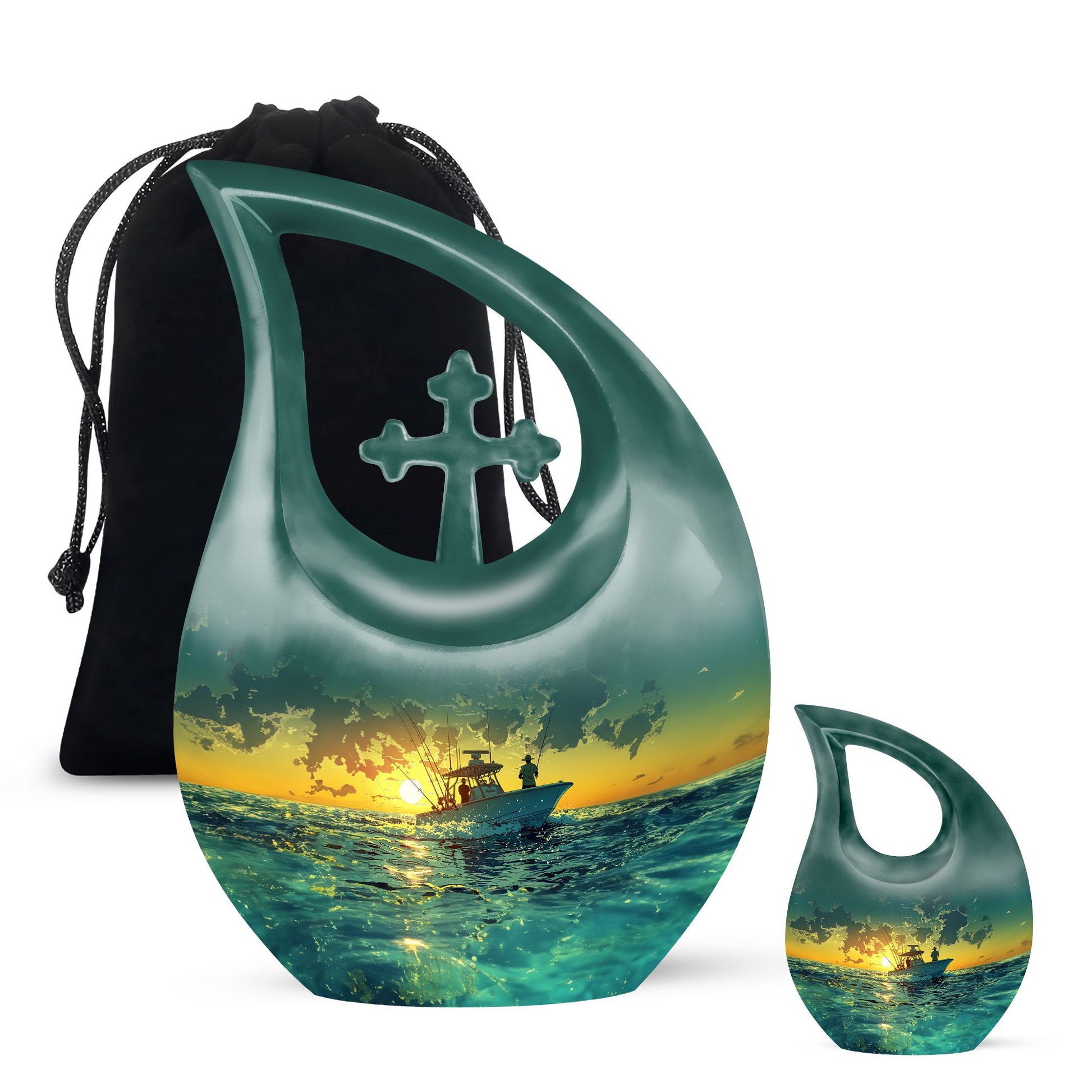 Fishing Theme Large Urn With 1 Keepsake Urn