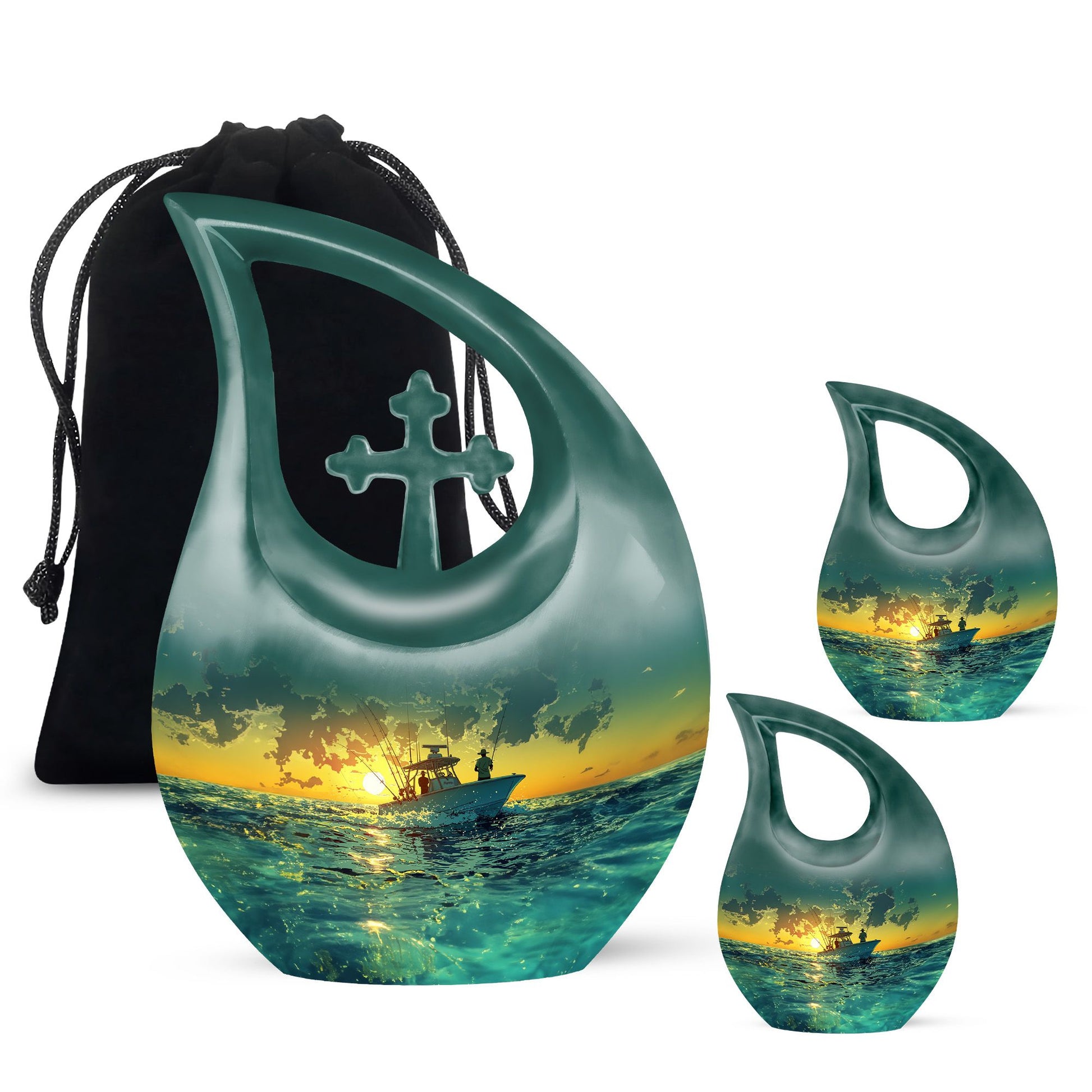 Fishing Theme Large Urn With 2 Keepsake Urn