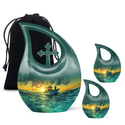 Fishing Theme Large Urn With 2 Keepsake Urn