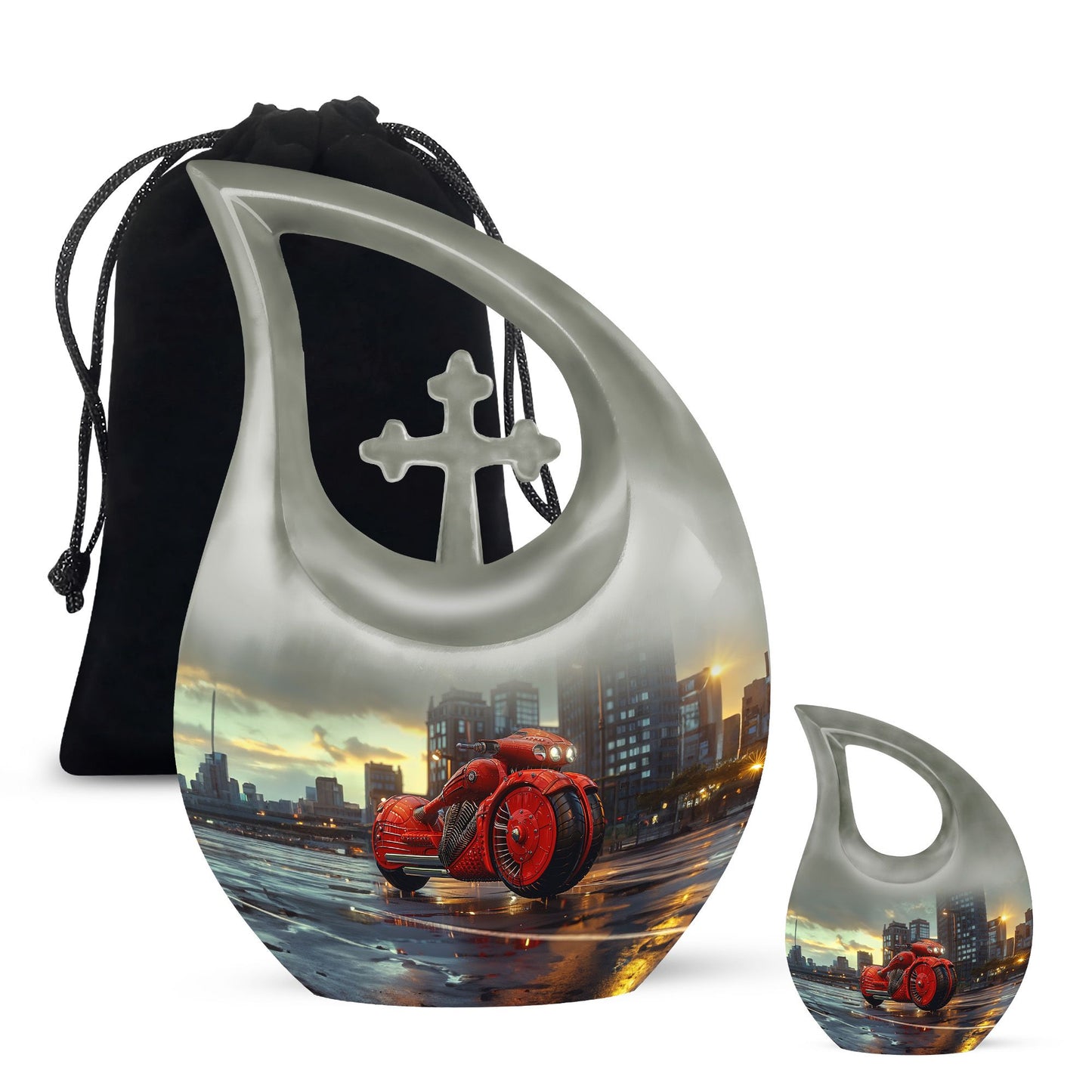 Motorcycle Theme Large Urn With 1 Keepsake Urn