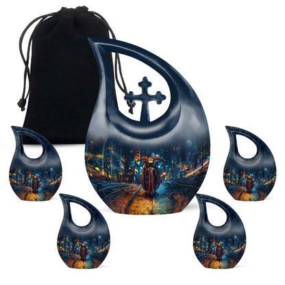 Navy Personalized Religious Cremation Urn for Men & Women - 10-inch, 200 cu in - Yatskia