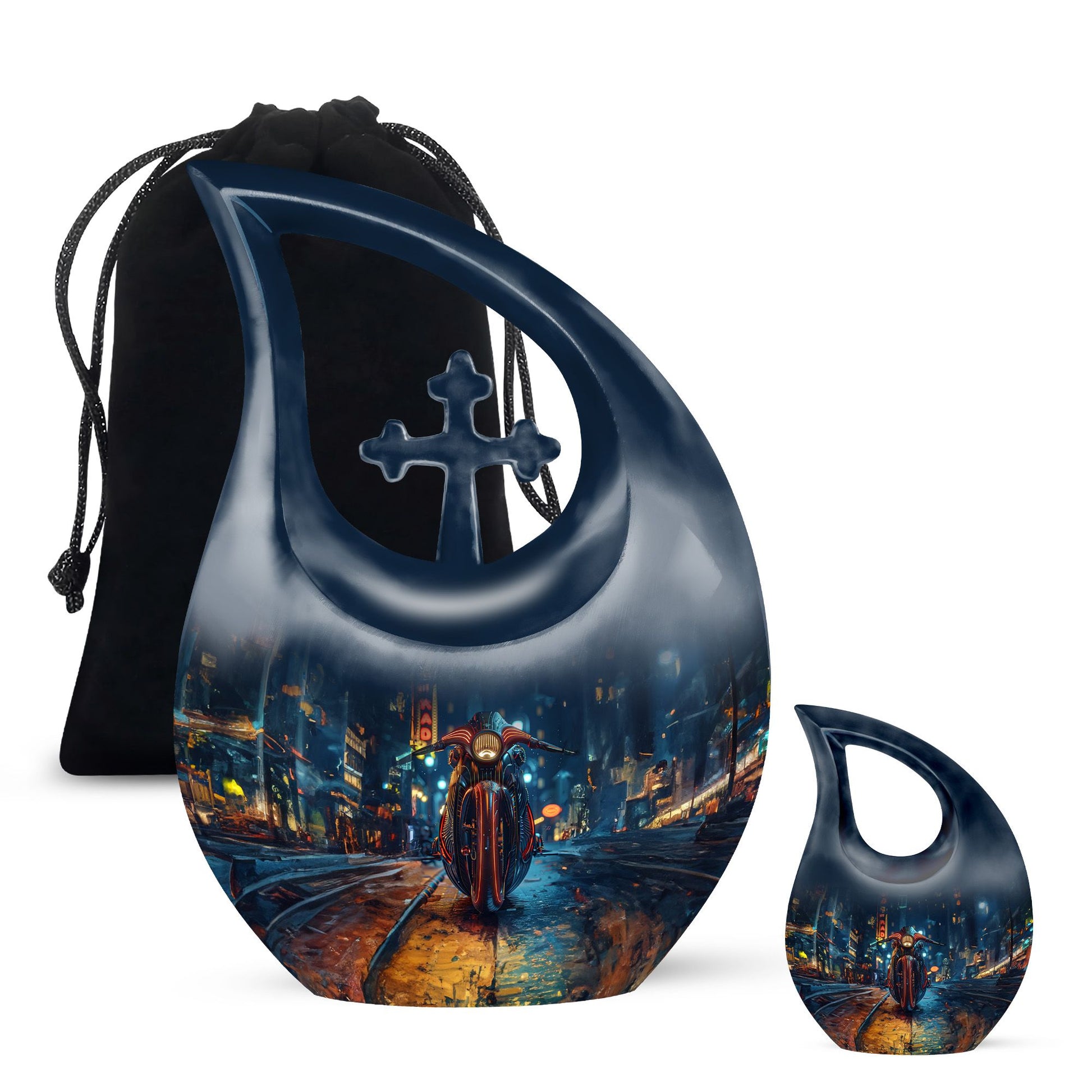 Motorcycle Theme Large Urn With 1 Keepsake Urn