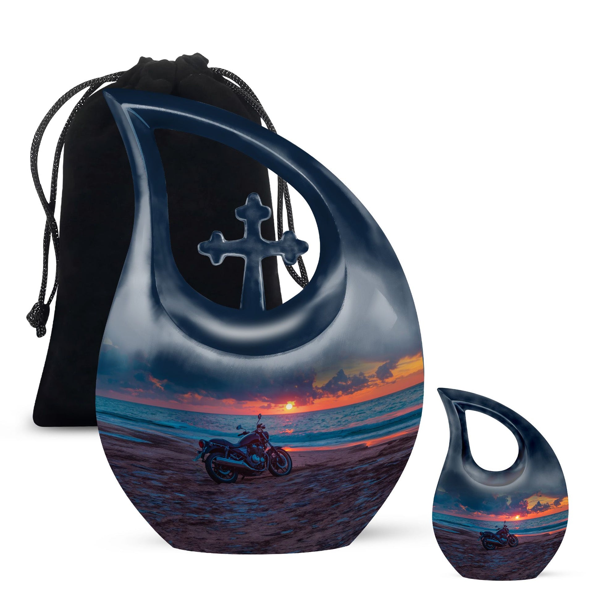 Motorcycle Theme Large Urn With 1 Keepsake Urn