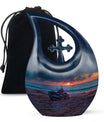 Motorcycle on Beach Sunset Memorial Urn - Blue Cremation Urns For Adults
