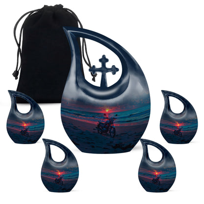Motorcycle Theme Large Urn With 4 Keepsake Urn