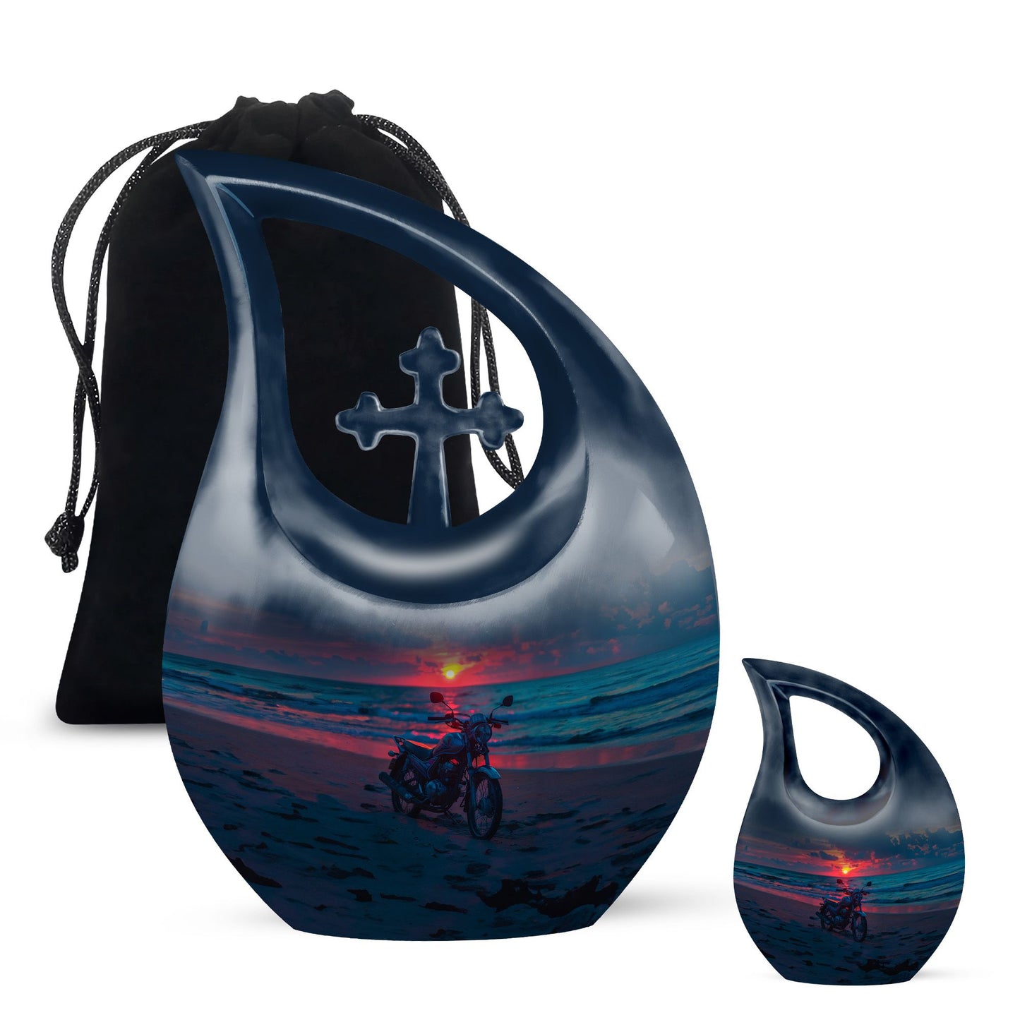 Motorcycle Theme Large Urn With 1 Keepsake Urn