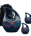 Motorcycle Beach Sunset Cremation Urn - Navy Blue Biker Memorial Urn