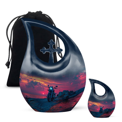Motorcycle Theme Large Urn With 1 Keepsake Urn