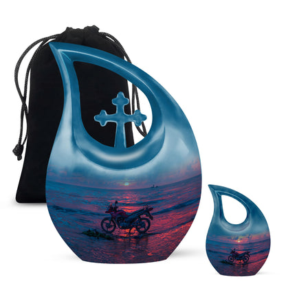 Motorcycle Theme Large Urn With 1 Keepsake Urn