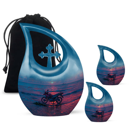 Motorcycle Theme Large Urn With 2 Keepsake Urn