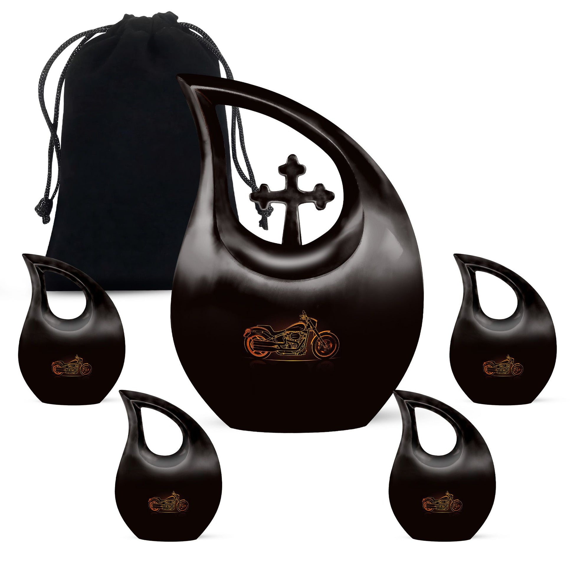 Motorcycle Theme Large Urn With 4 Keepsake Urn