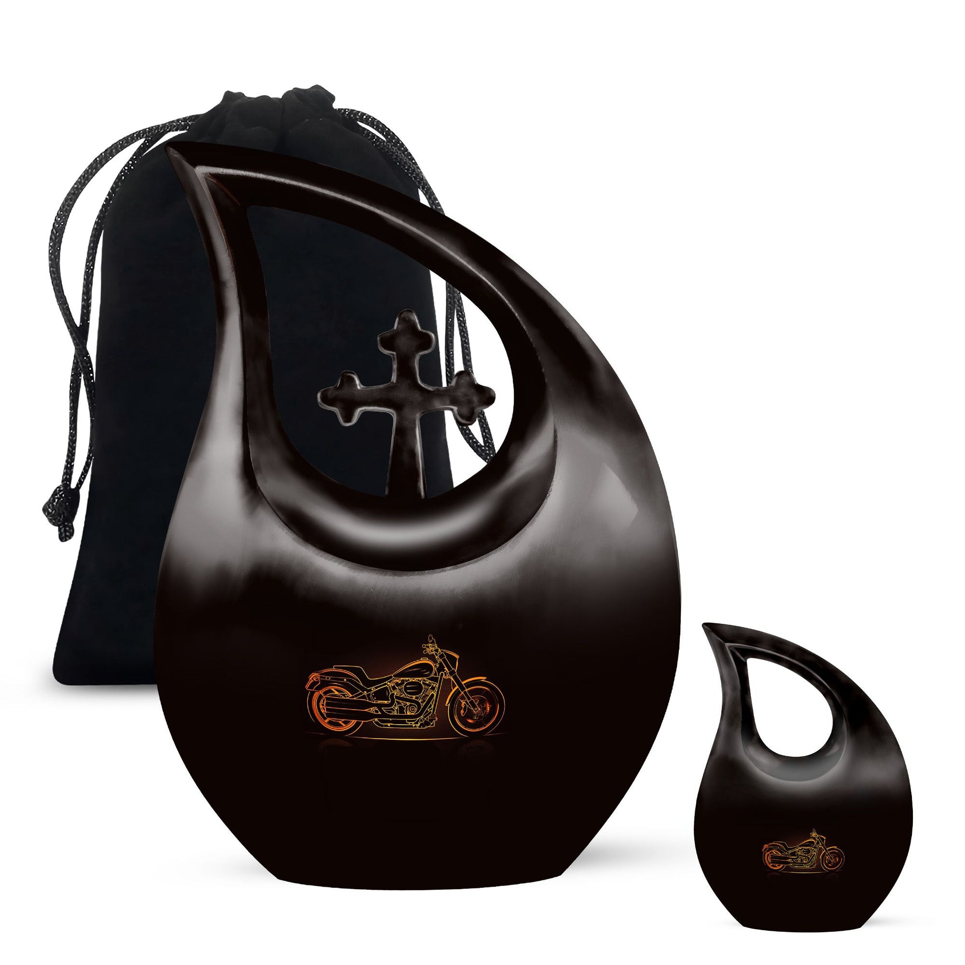Motorcycle Theme Large Urn With 1 Keepsake Urn