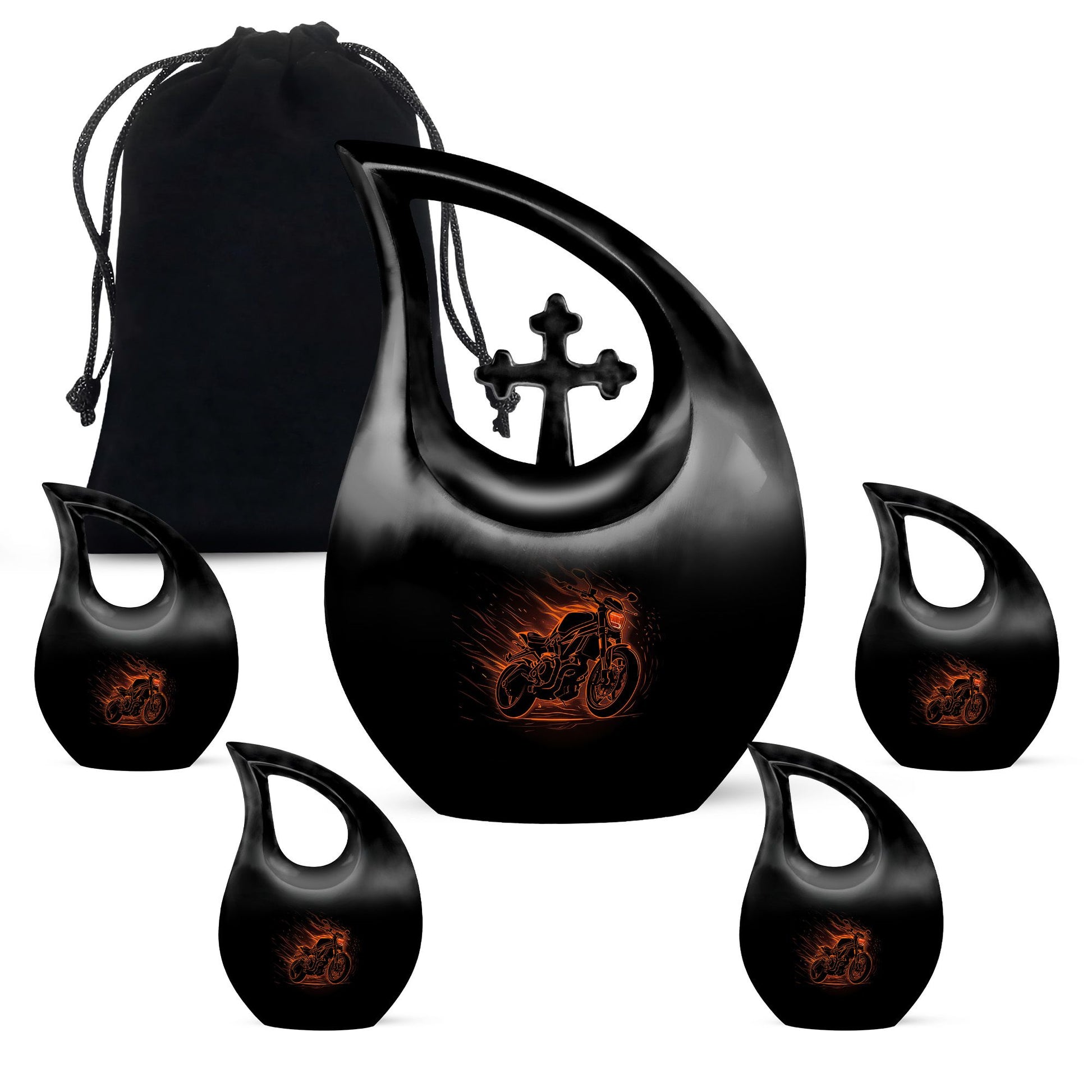 Motorcycle Theme Large Urn With 4 Keepsake Urn