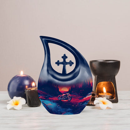 10-inch Motorcycle-themed Cross Drop Keepsake Urn for human ashes