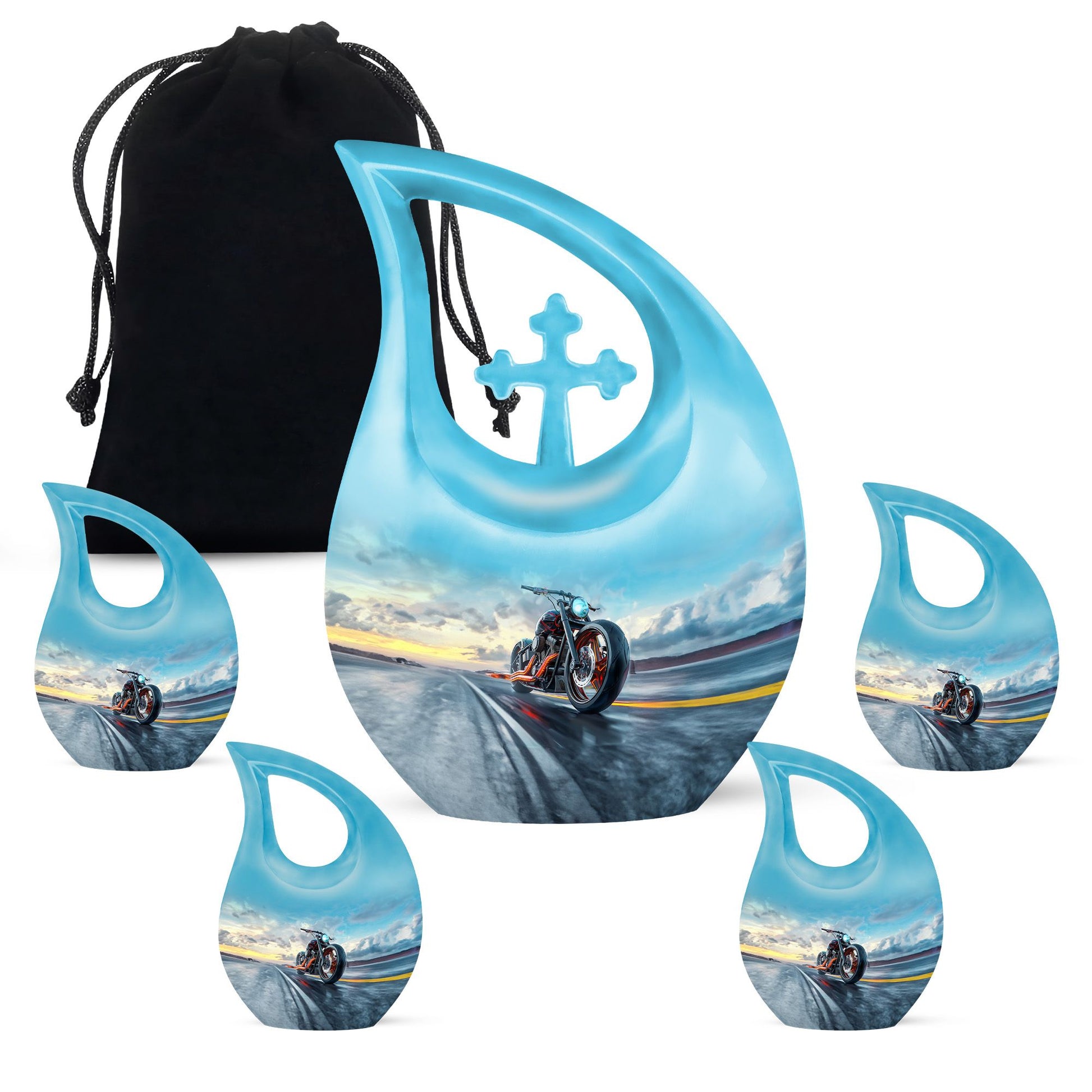 Motorcycle Theme Large Urn With 4 Keepsake Urn