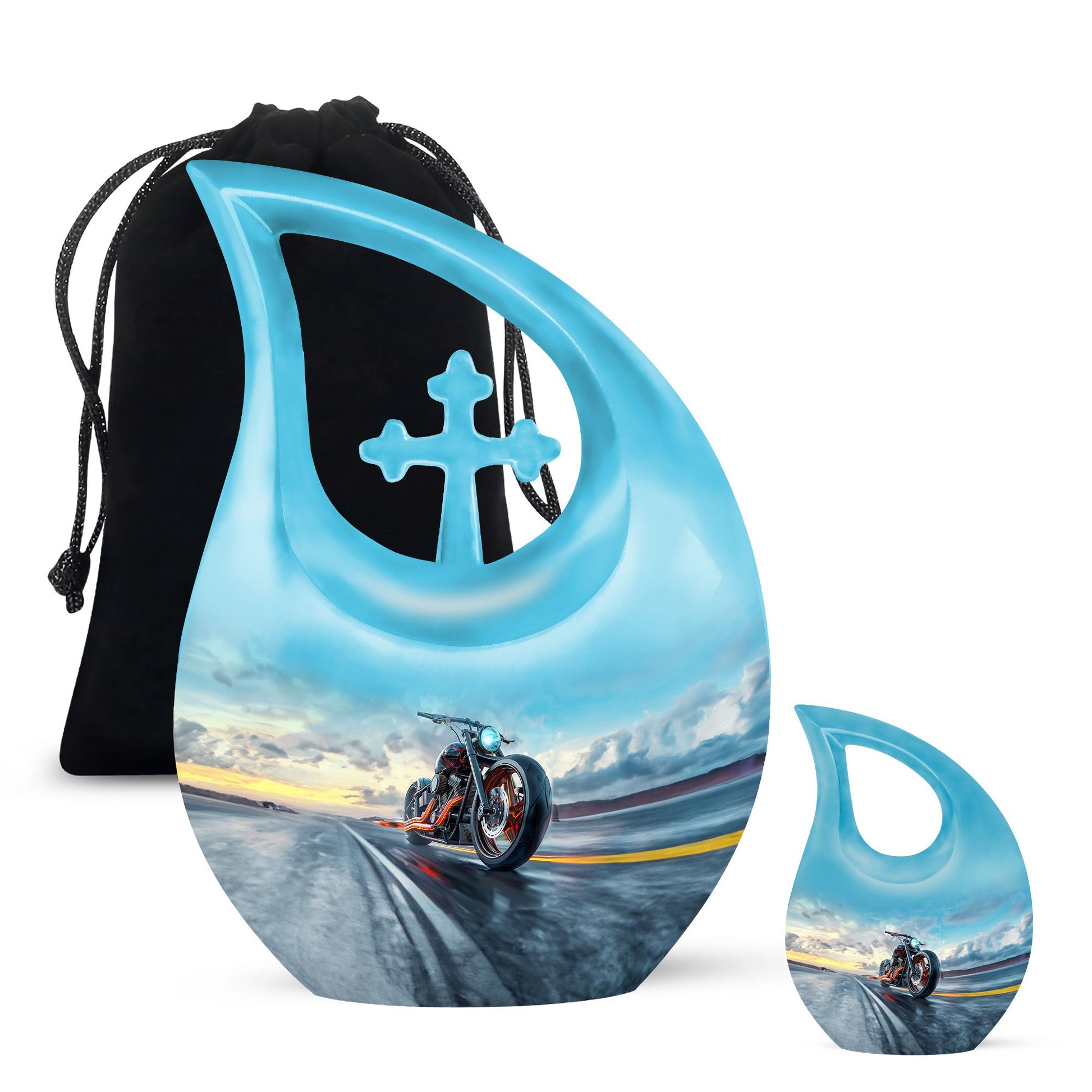 Motorcycle Theme Large Urn With 1 Keepsake Urn