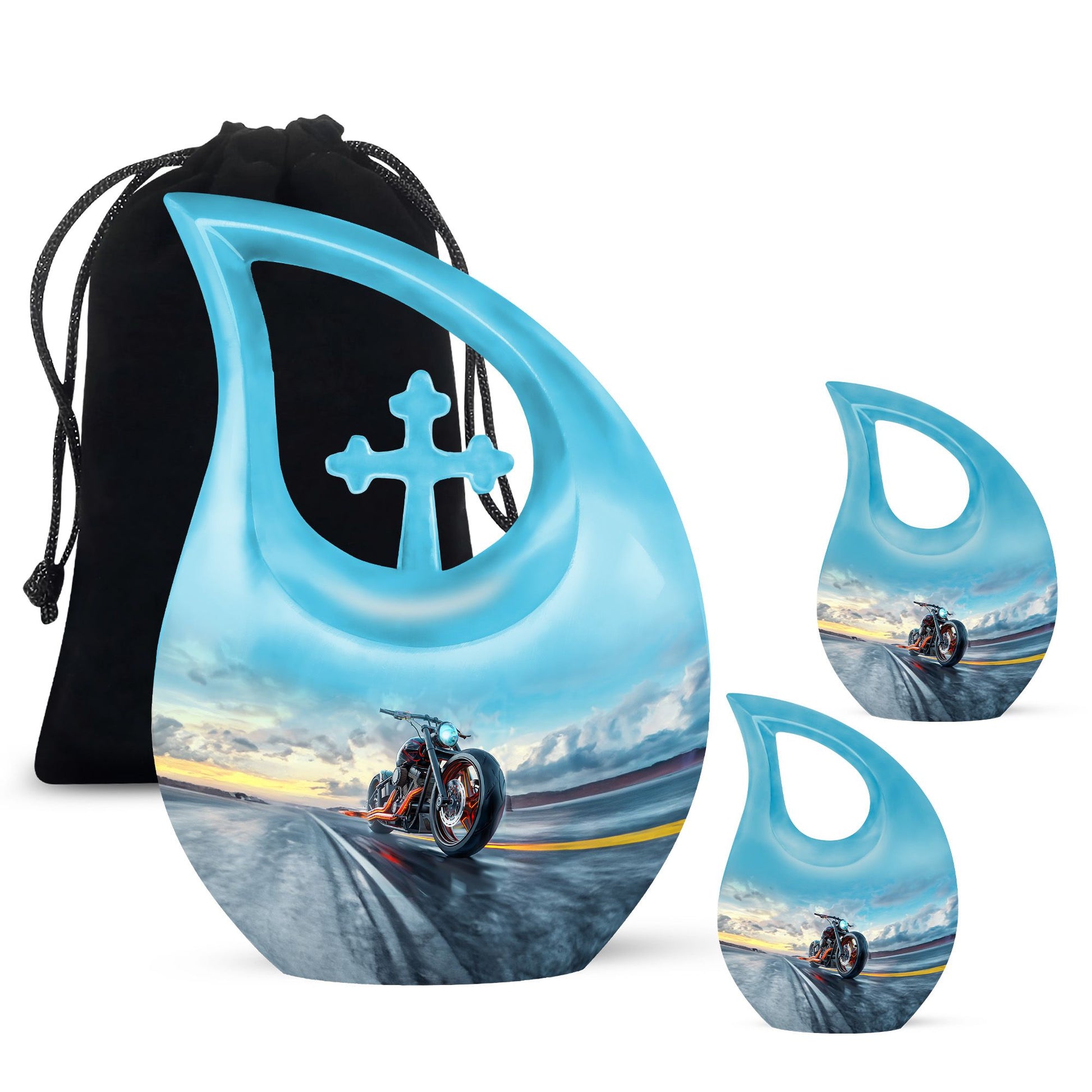 Motorcycle Theme Large Urn With 2 Keepsake Urn