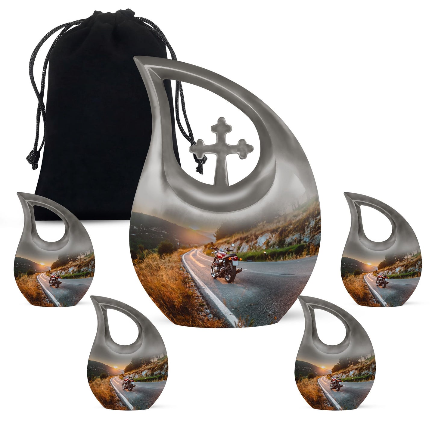 Motorcycle Theme Large Urn With 4 Keepsake Urn