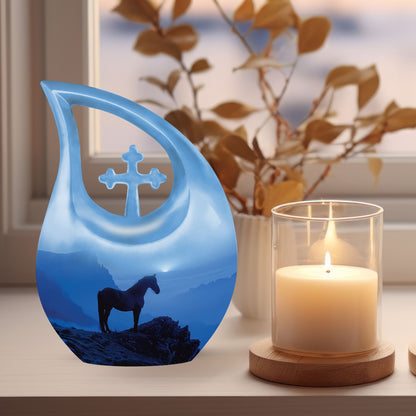 10 Inch Horse theme Cross Drop Cremation Box