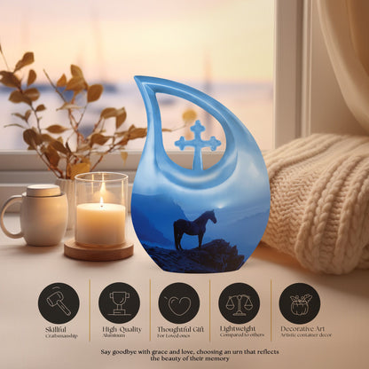 10 Inch Horse theme Cross Drop Cremation Box
