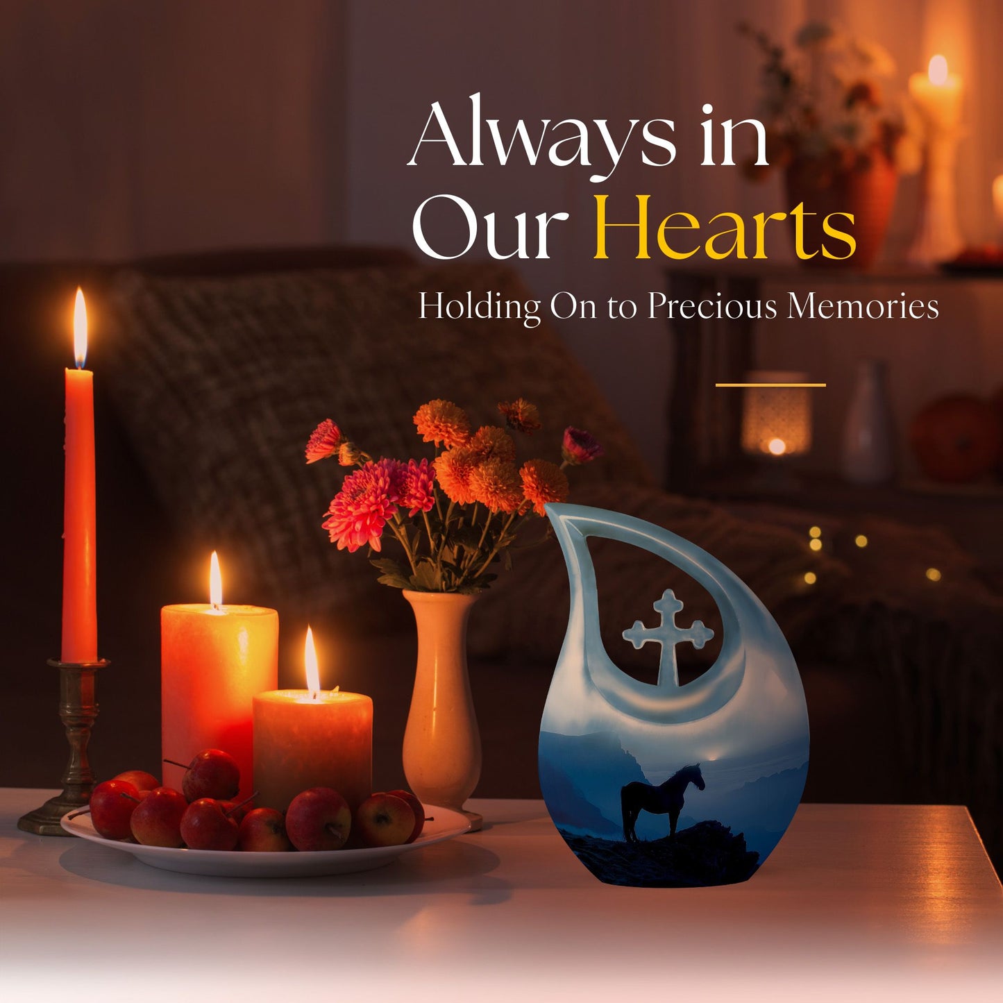 10 Inch Horse theme Cross Drop Cremation Box