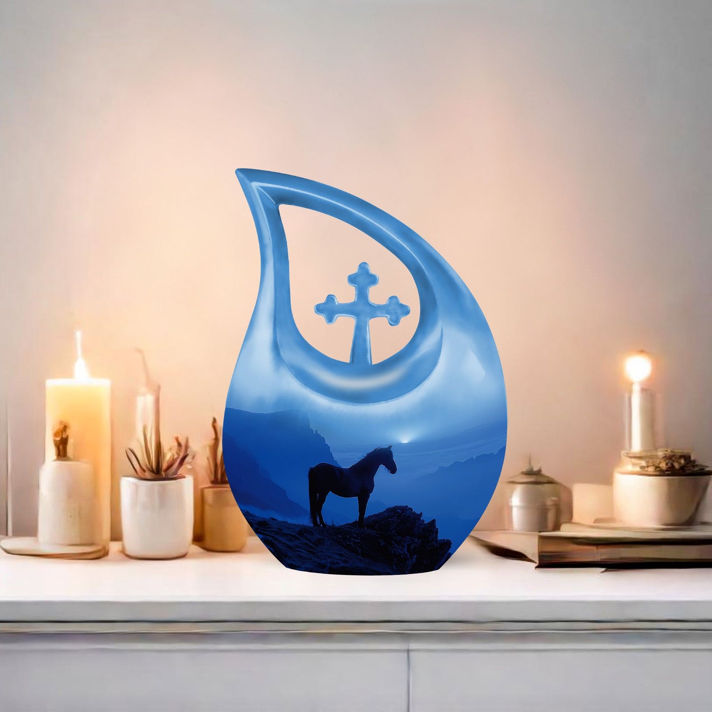 10 Inch Horse theme Cross Drop Cremation Box