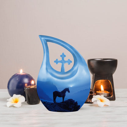 10 Inch Horse theme Cross Drop Cremation Box
