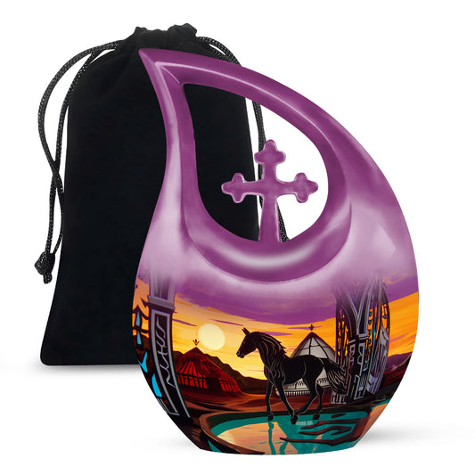 10-Inch Horse-themed Cross Drop Memorial Urn for ashes