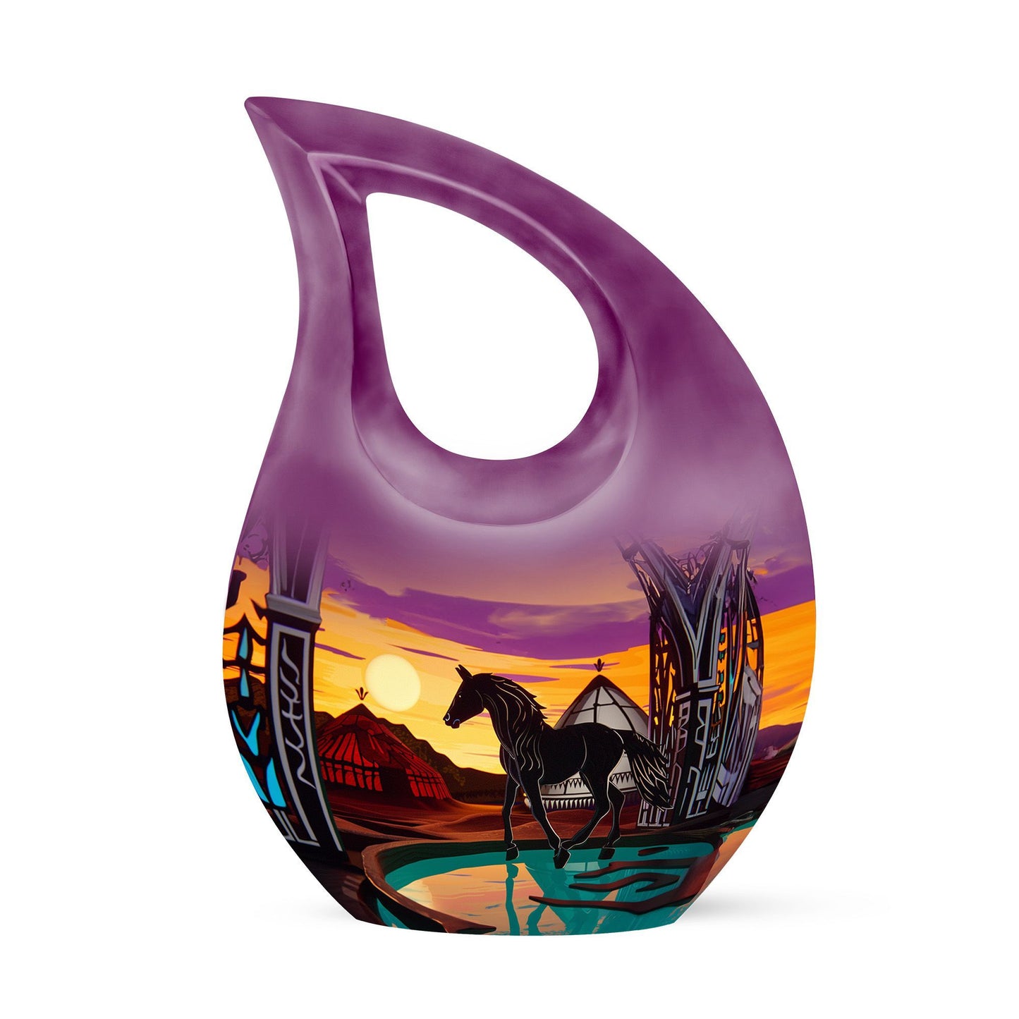 10-Inch Horse-themed Cross Drop Memorial Urn for ashes