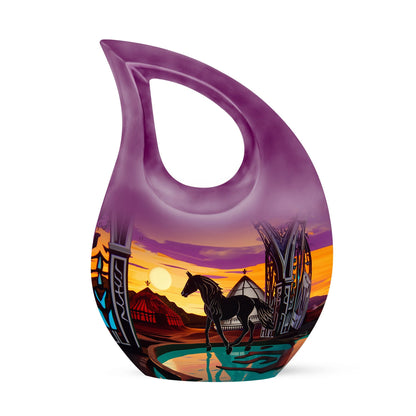10-Inch Horse-themed Cross Drop Memorial Urn for ashes