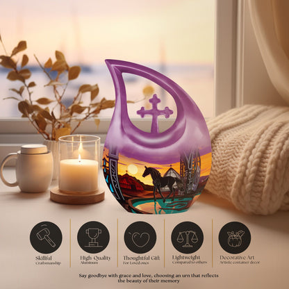 10-Inch Horse-themed Cross Drop Memorial Urn for ashes