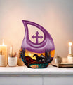 10-Inch Horse-themed Cross Drop Memorial Urn for ashes