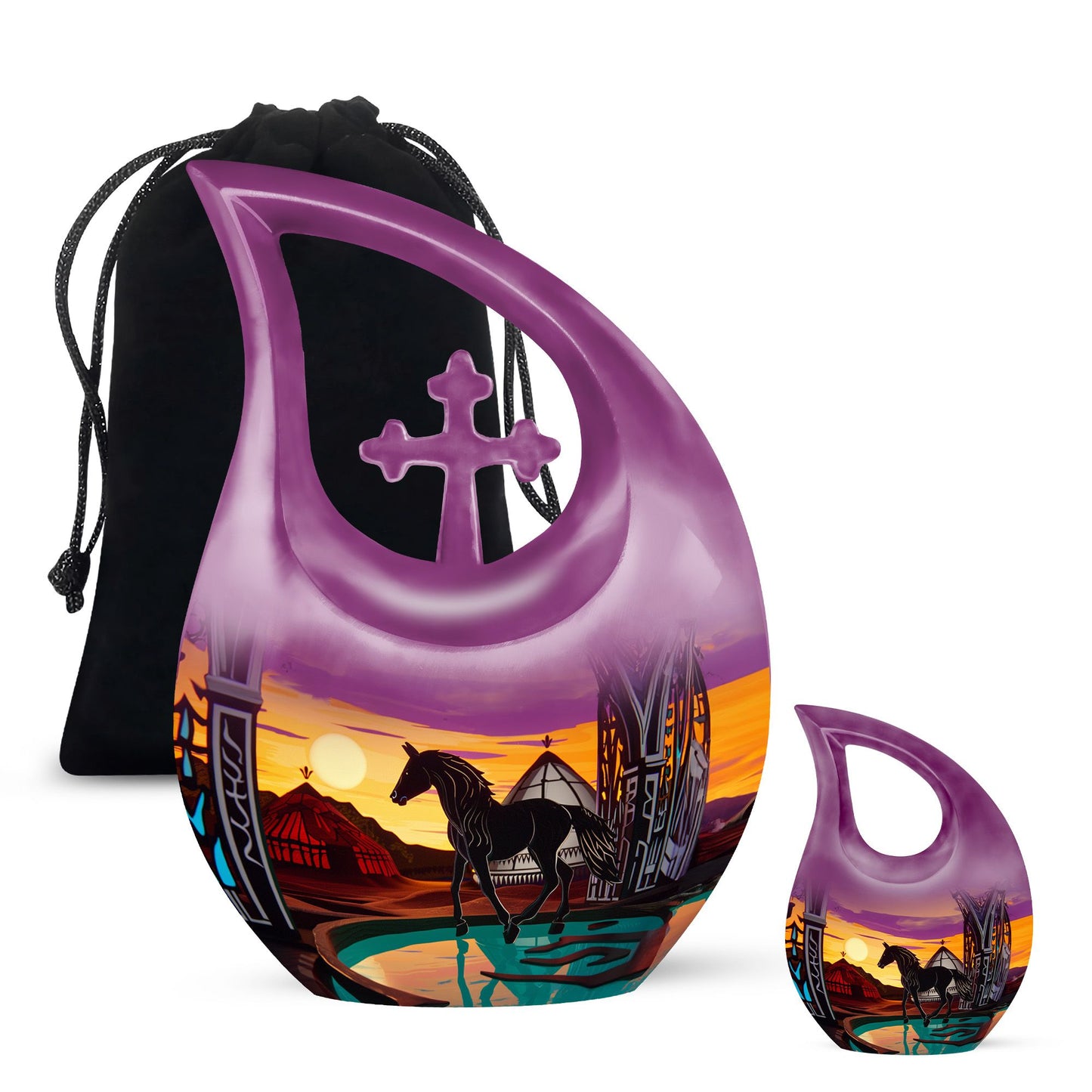 10-Inch Horse-themed Cross Drop Memorial Urn for ashes