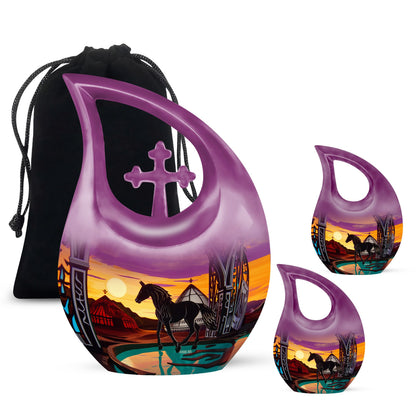 10-Inch Horse-themed Cross Drop Memorial Urn for ashes