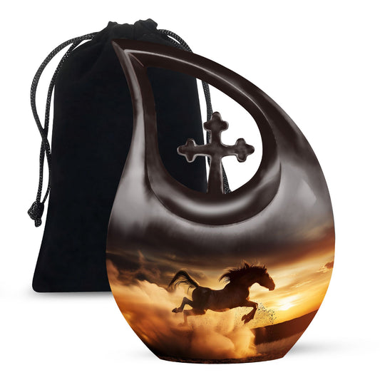 Cross Drop Designed 10-inch Horse Urn