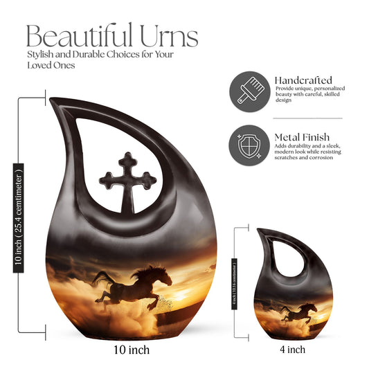 Cross Drop Designed 10-inch Horse Urn