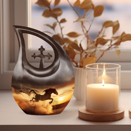 Cross Drop Designed 10-inch Horse Urn