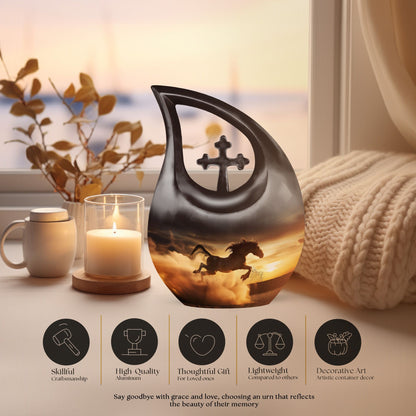 Cross Drop Designed 10-inch Horse Urn