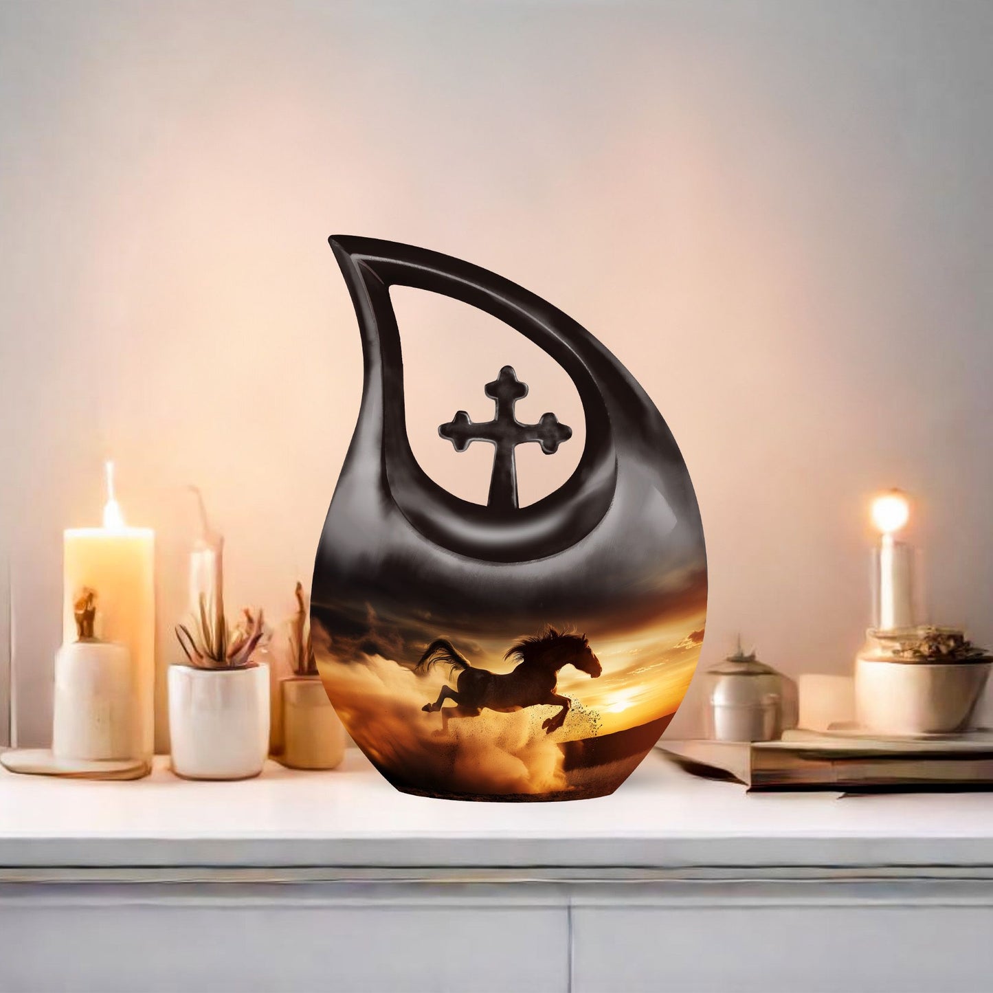 Cross Drop Designed 10-inch Horse Urn