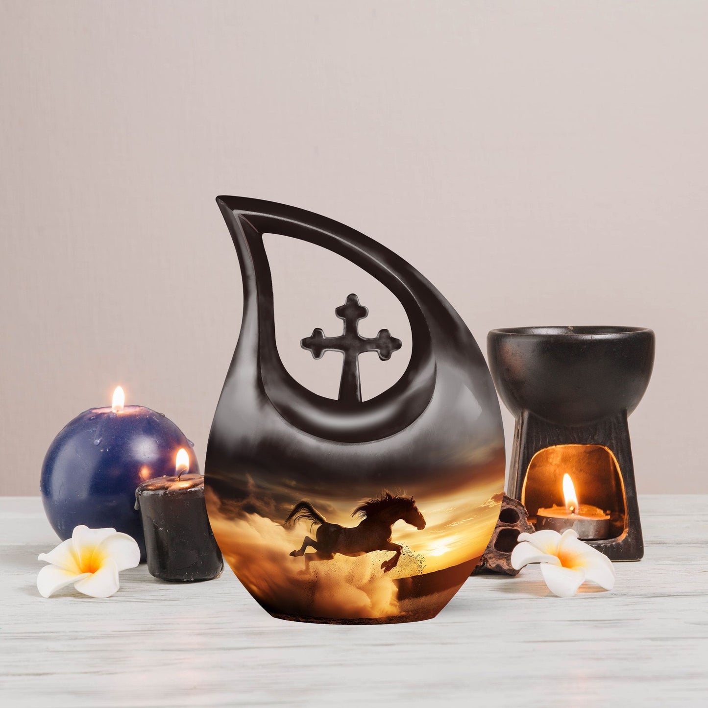 Cross Drop Designed 10-inch Horse Urn