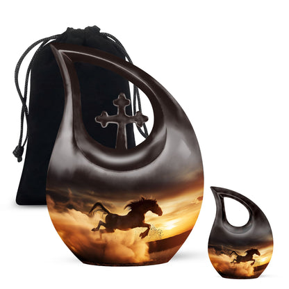 Horse Theme Large Urn With 1 Keepsake Urn