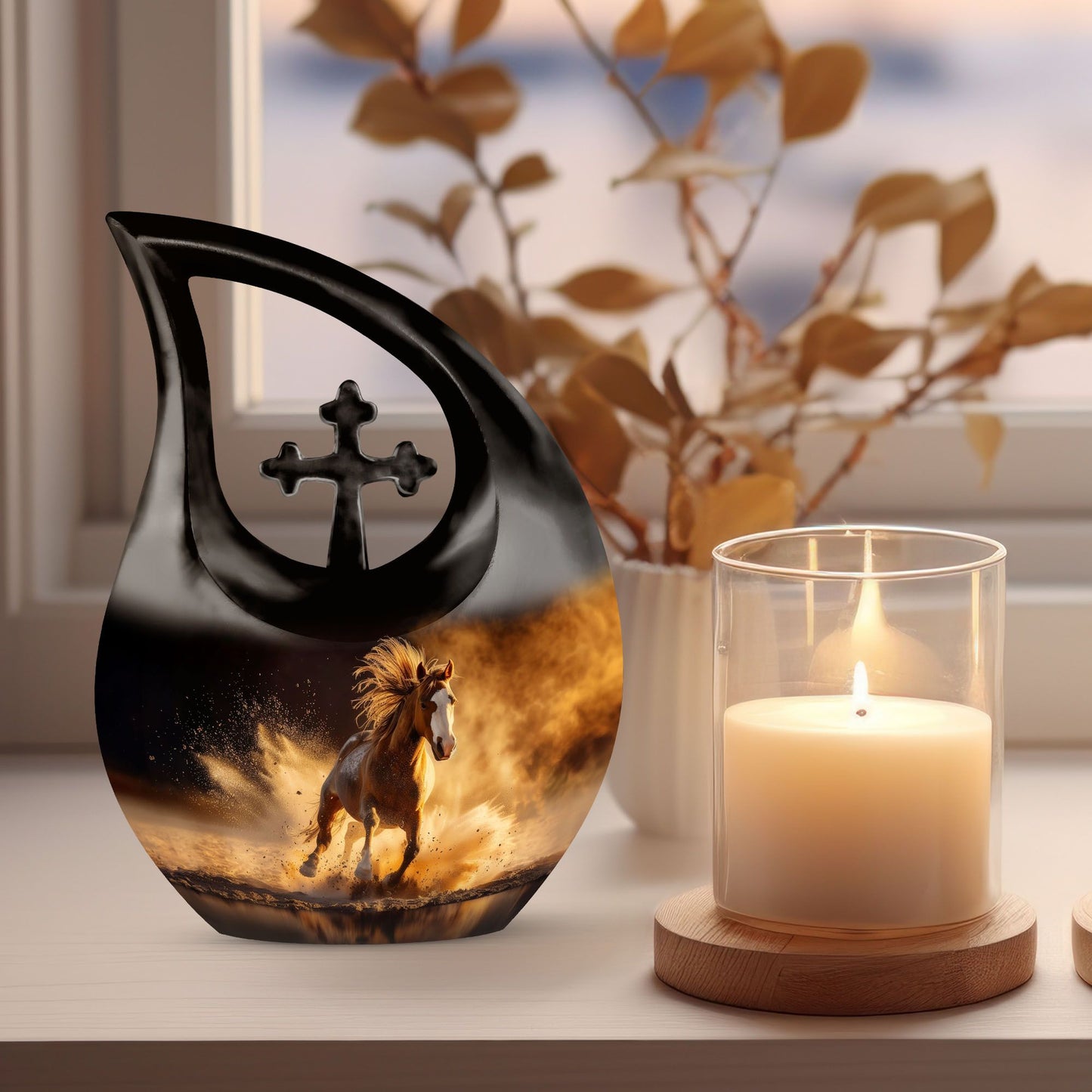 10 inch Horse Urn, Cross Drop design