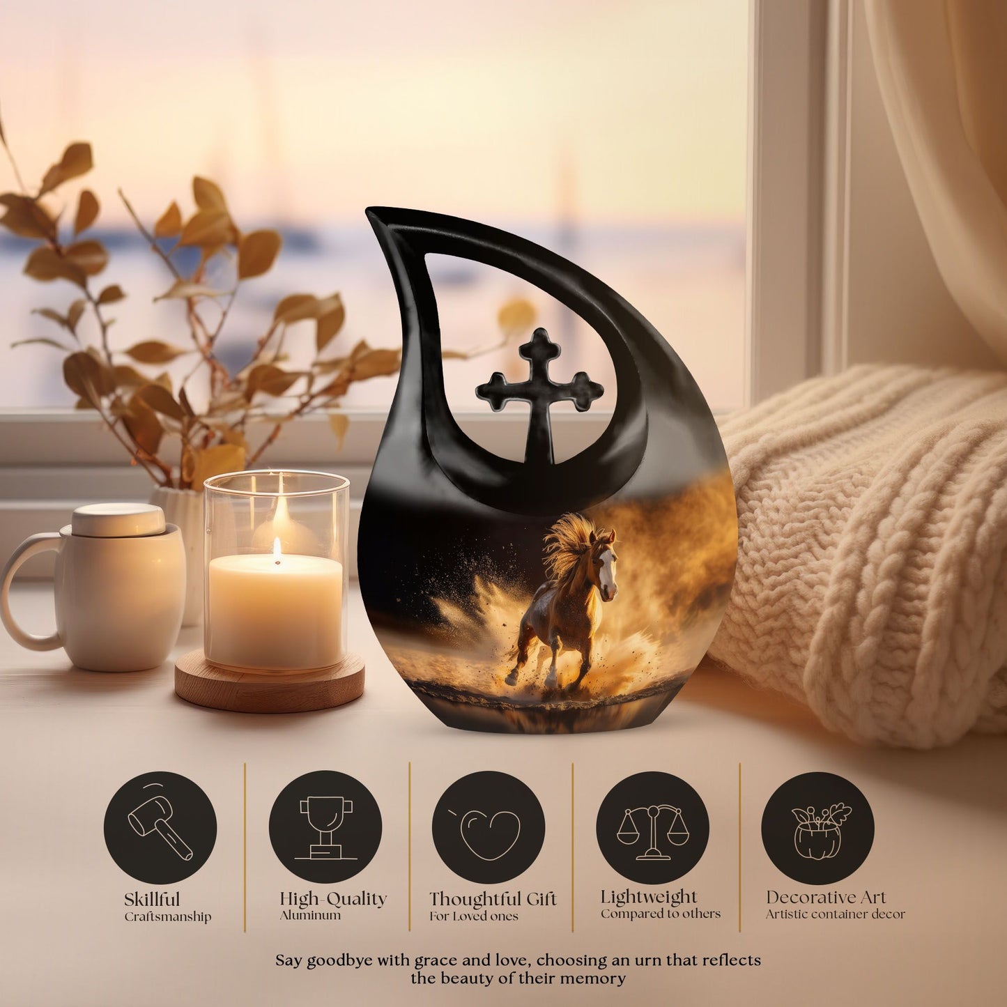 10 inch Horse Urn, Cross Drop design