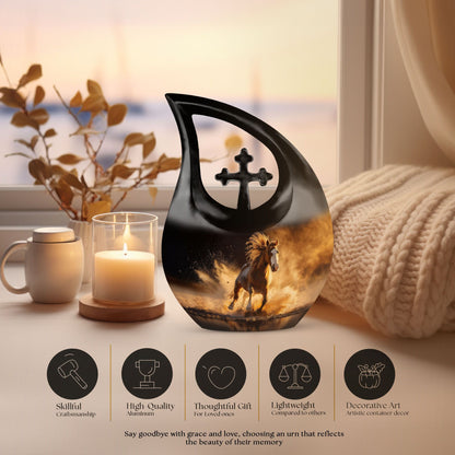 10 inch Horse Urn, Cross Drop design