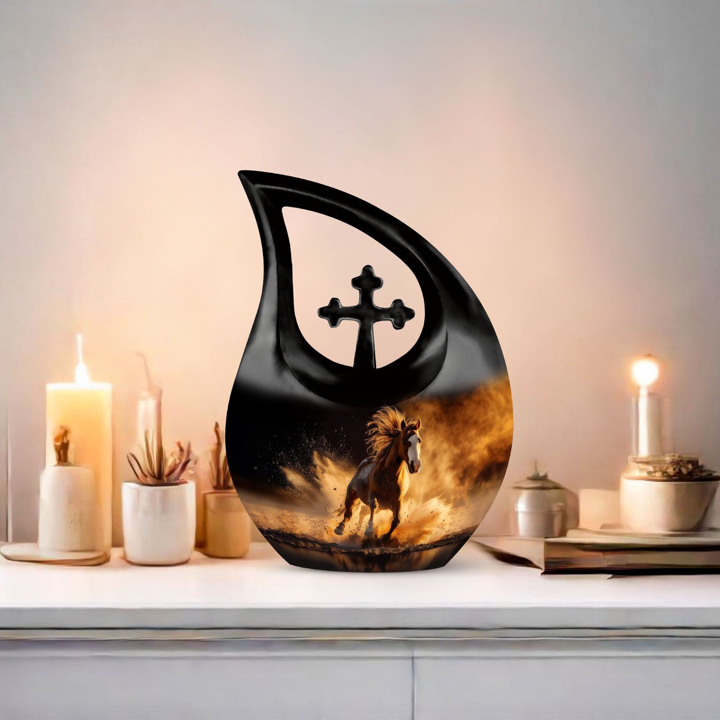 10 inch Horse Urn, Cross Drop design