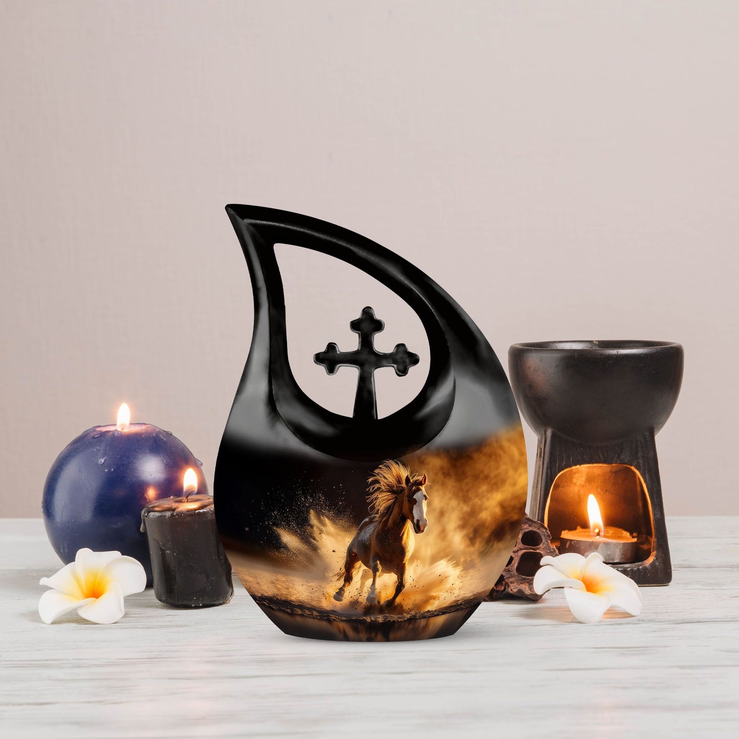 10 inch Horse Urn, Cross Drop design