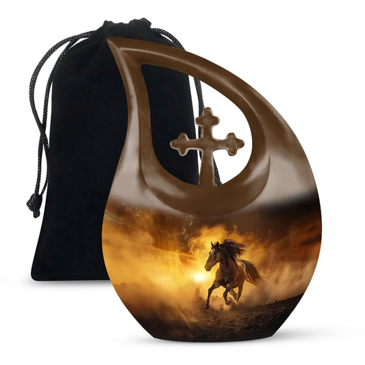10-inch Horse-themed Cross Drop memorial urn