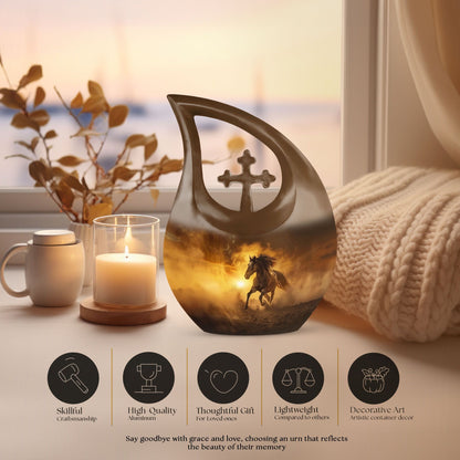 10-inch Horse-themed Cross Drop memorial urn