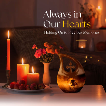 10-inch Horse-themed Cross Drop memorial urn