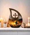 10-inch Horse-themed Cross Drop memorial urn